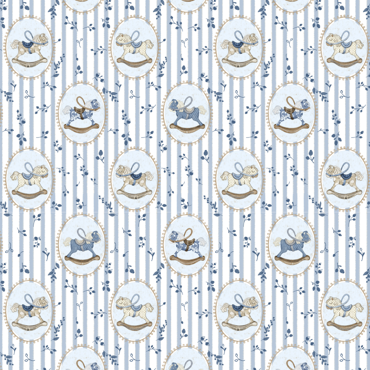 Blue Rocking Horse Muslin Blanket