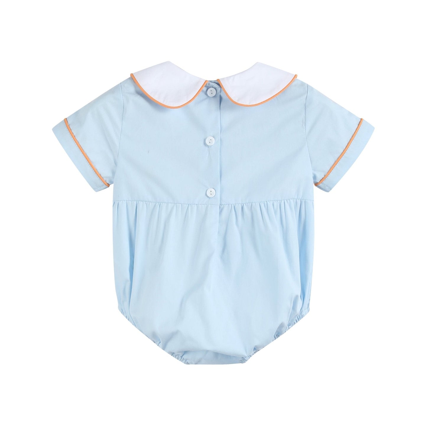 Light Blue Pumpkin Vine Smocked Collared Romper
