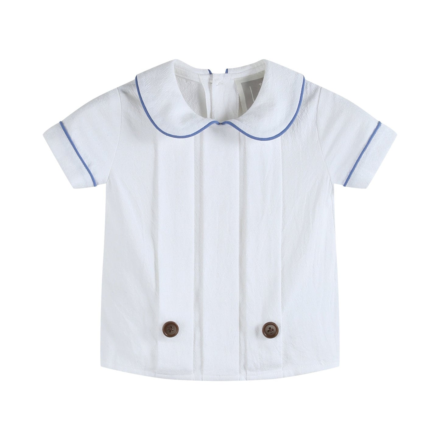 White Collared Top and Blue Button Shorts