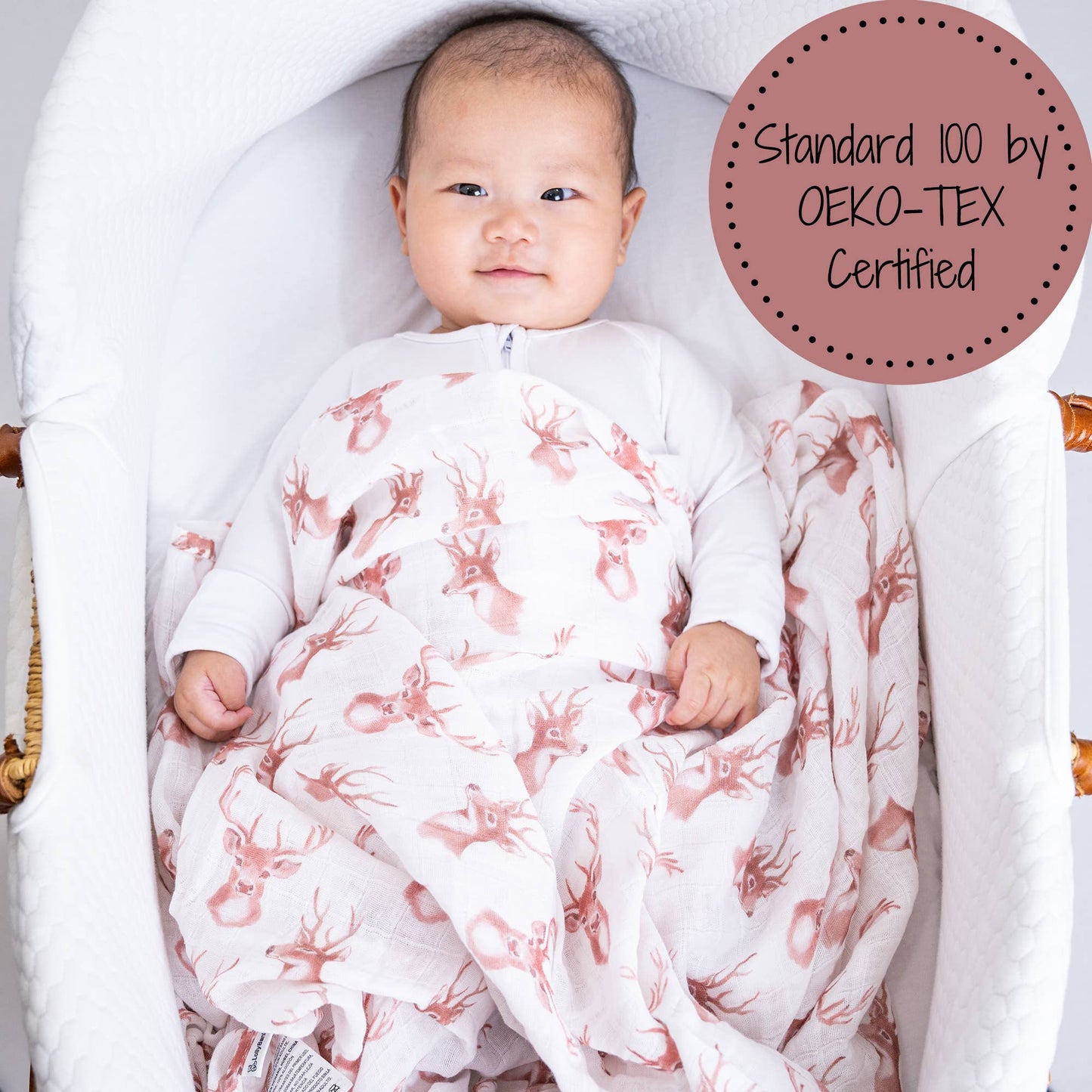 Oh Deer Baby 100% Cotton Muslin Swaddle Blanket 47"x47"