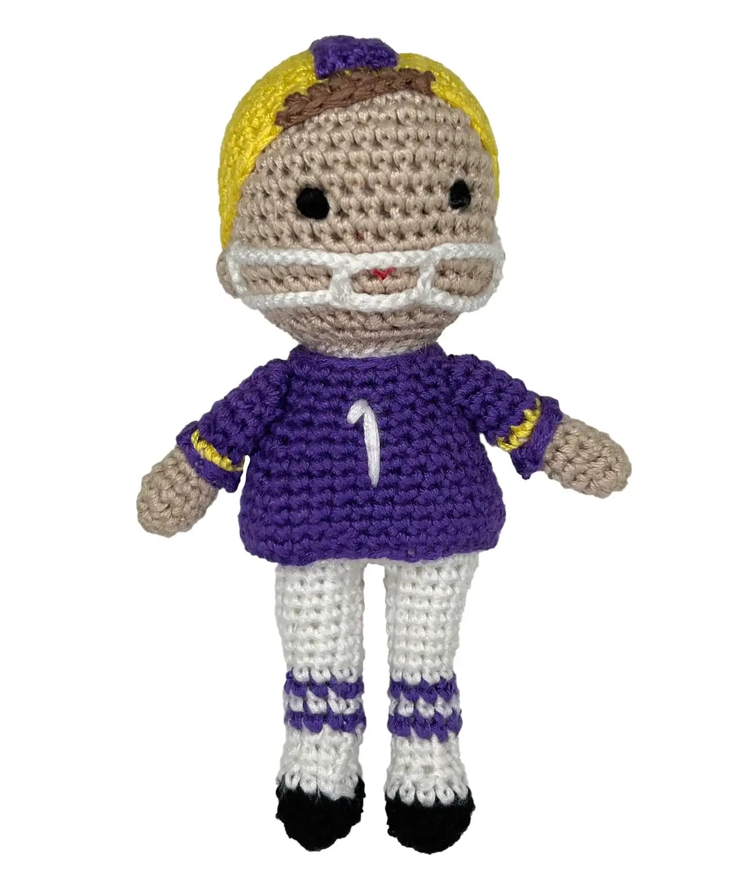 Football Player Bamboo Crochet Rattles in Multiple Colors