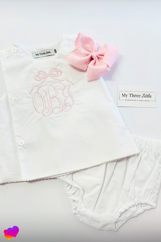 Heirloom set with may bow + monogram