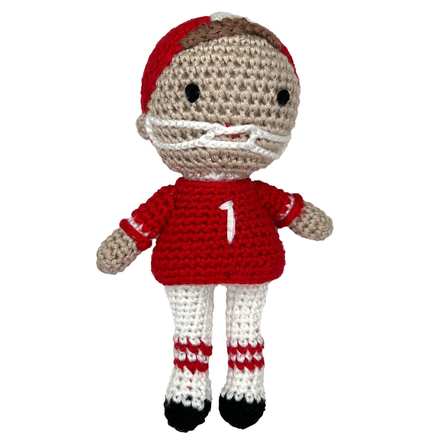 Football Player Bamboo Crochet Rattles in Multiple Colors