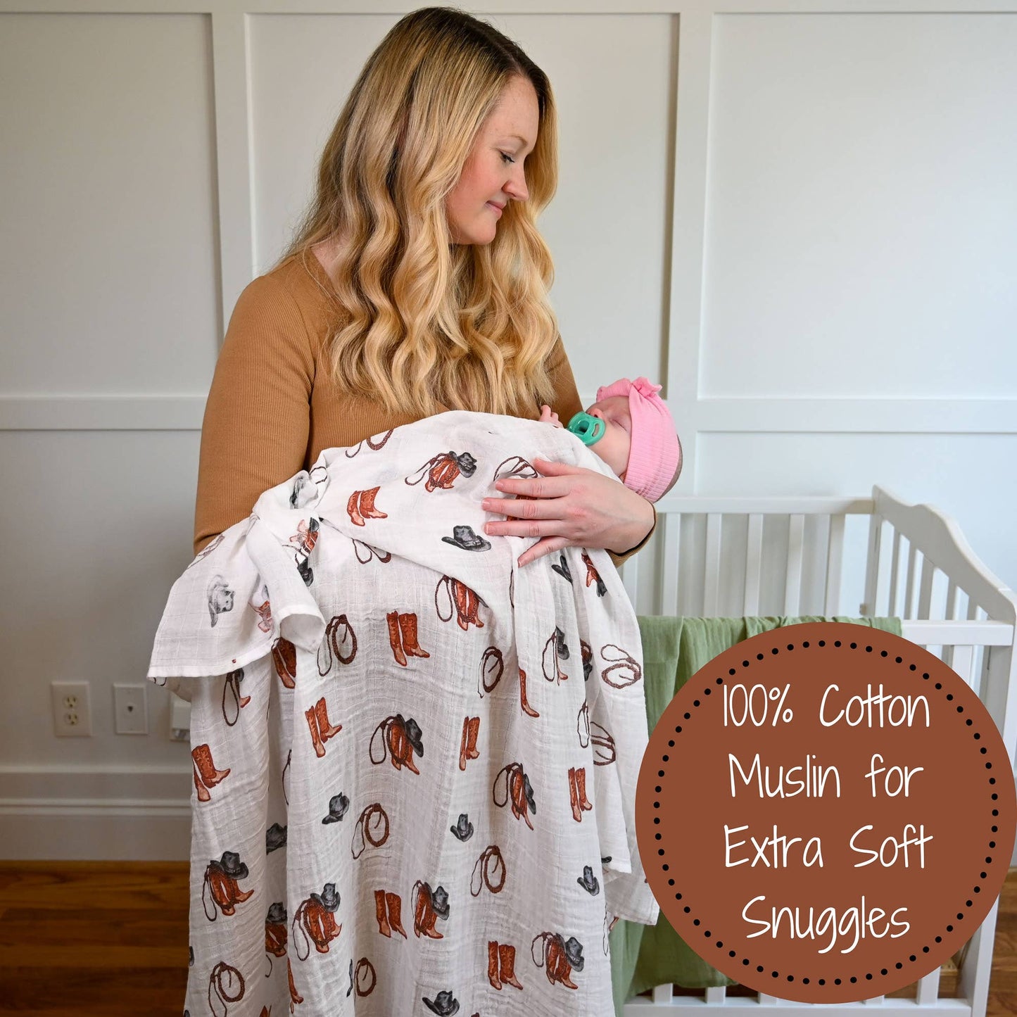 Life Is Better In Boots Western Baby Muslin Swaddle Blanket