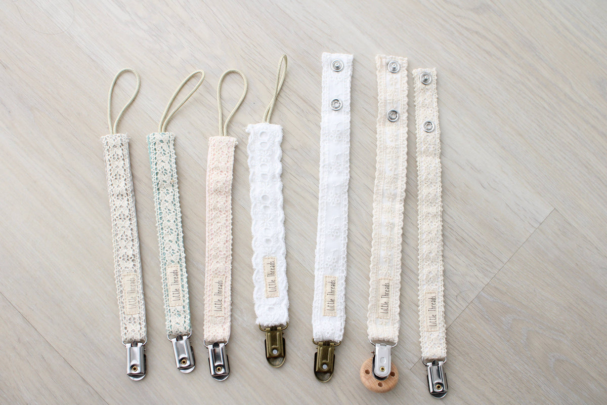 Ivory Floral Lace Pacifier Clip