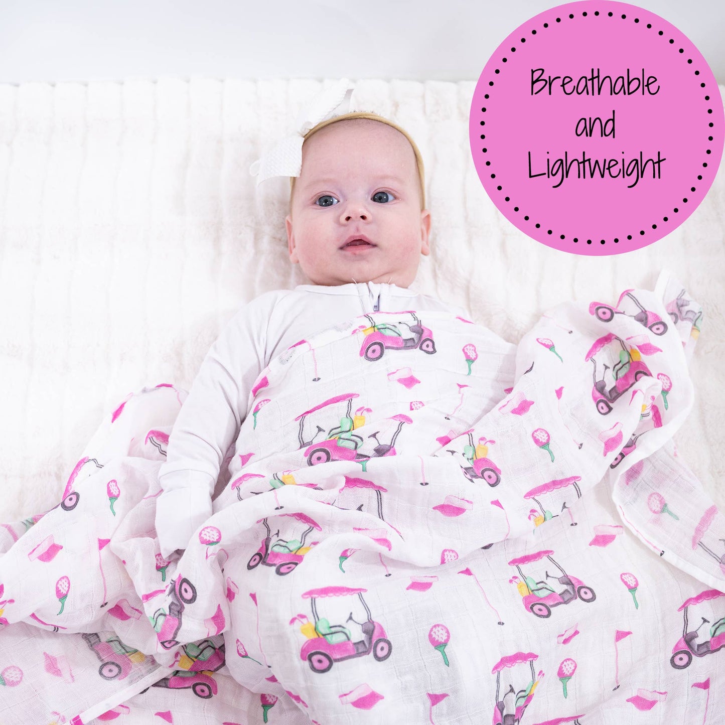 Pink Golf Baby 100% Cotton Muslin Swaddle Blanket 47"x47"