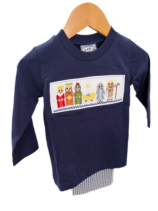 THREE SISTERS Nativity Smocked Boy pant set