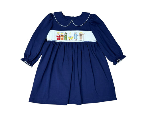 THREE SISTERS Nativity Smocked Girls Dress