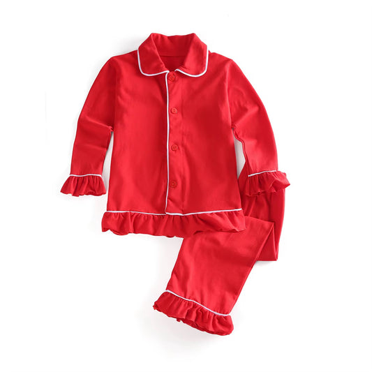 GIRLS red ruffle Christmas PJ set