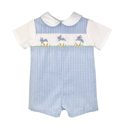 Romper with Hand Picture Smocked Bunnies