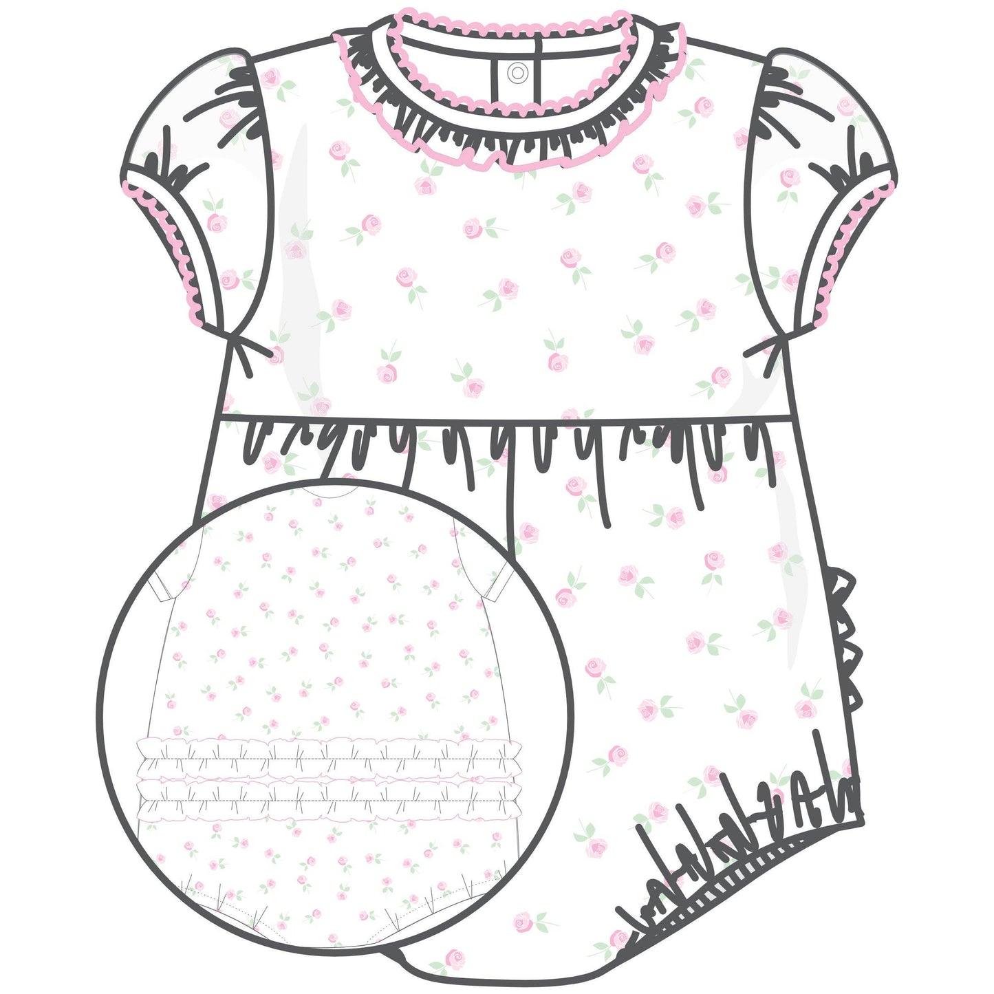 Juliette's Classics Print Ruffle Short Sleeve Bubble