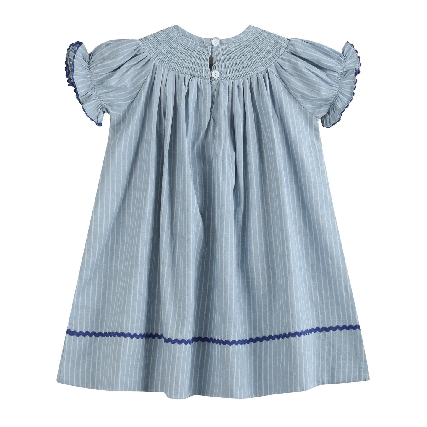 Blue Pinstripe Mallard Duck Smocked Bishop Dress