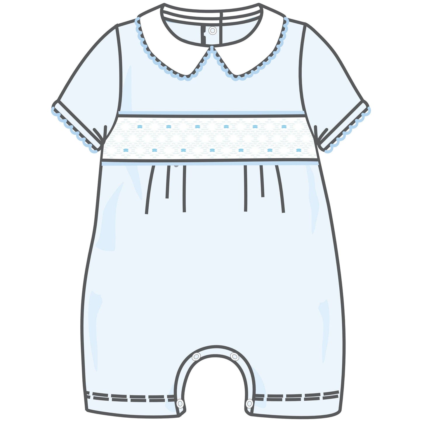 Walker's Classics Smocked Short Playsuit - Light Blue