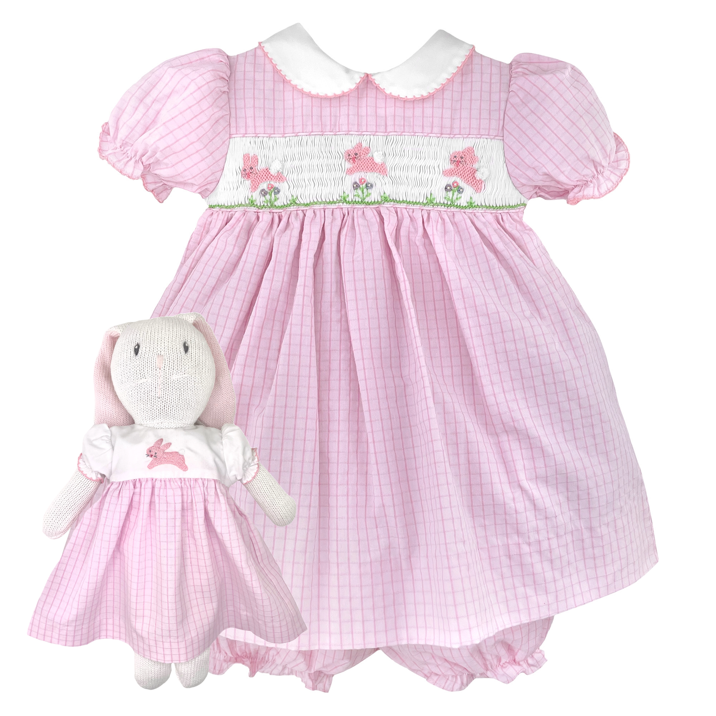 Dress with Hand Picture Smocked Bunnies