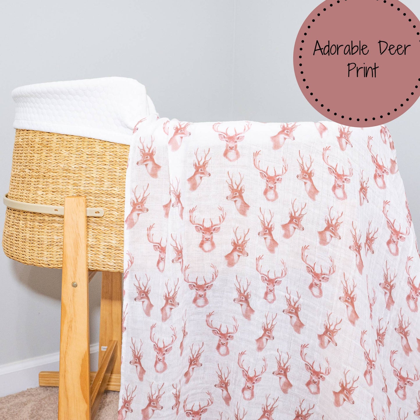 Oh Deer Baby 100% Cotton Muslin Swaddle Blanket 47"x47"