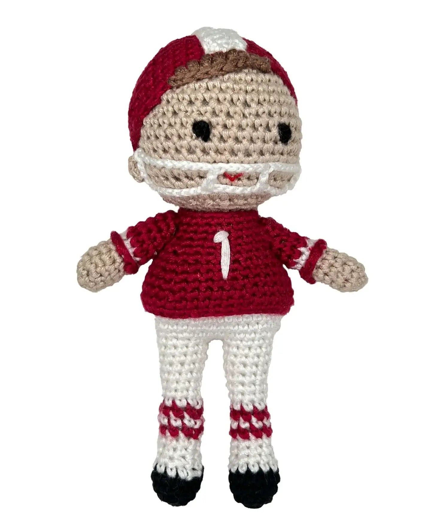 Football Player Bamboo Crochet Rattles in Multiple Colors
