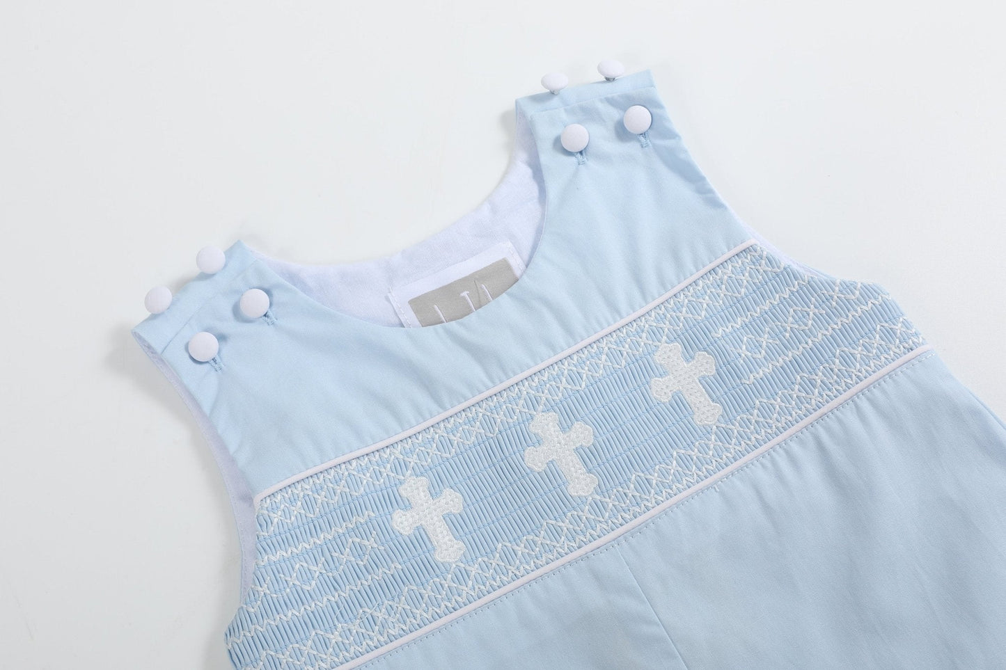 Light Blue Crosses Smocked Overalls