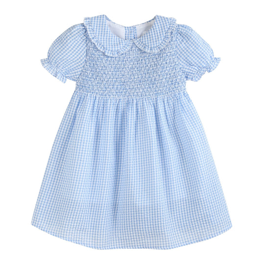 Light Blue Gingham Smocked Dress