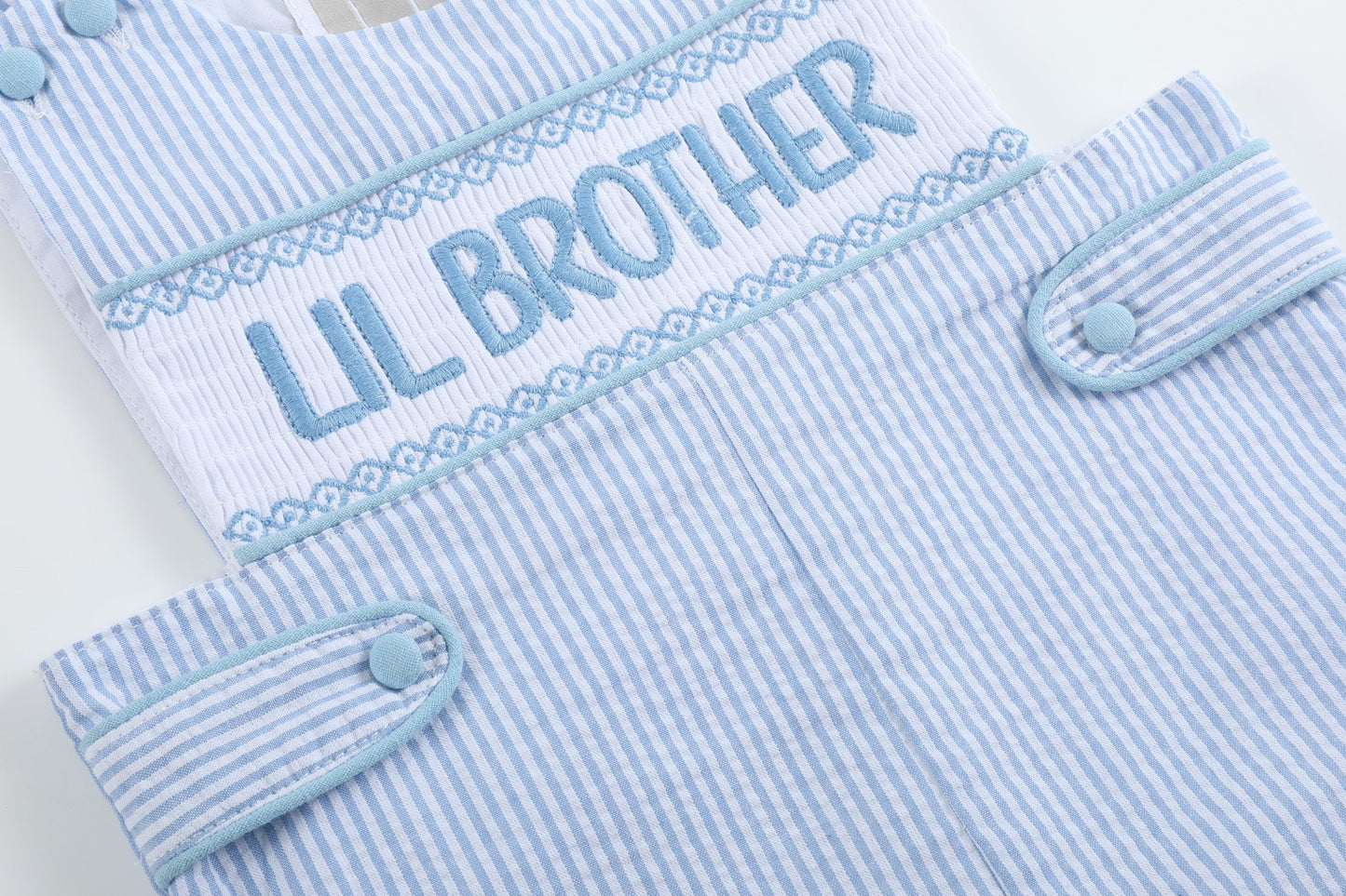 Light Blue Seersucker Lil Brother Smocked Jon Jons