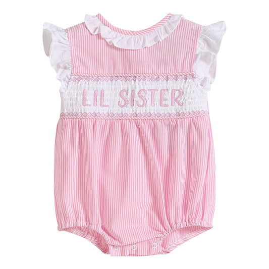 Pink Striped Lil Sister Smocked Romper