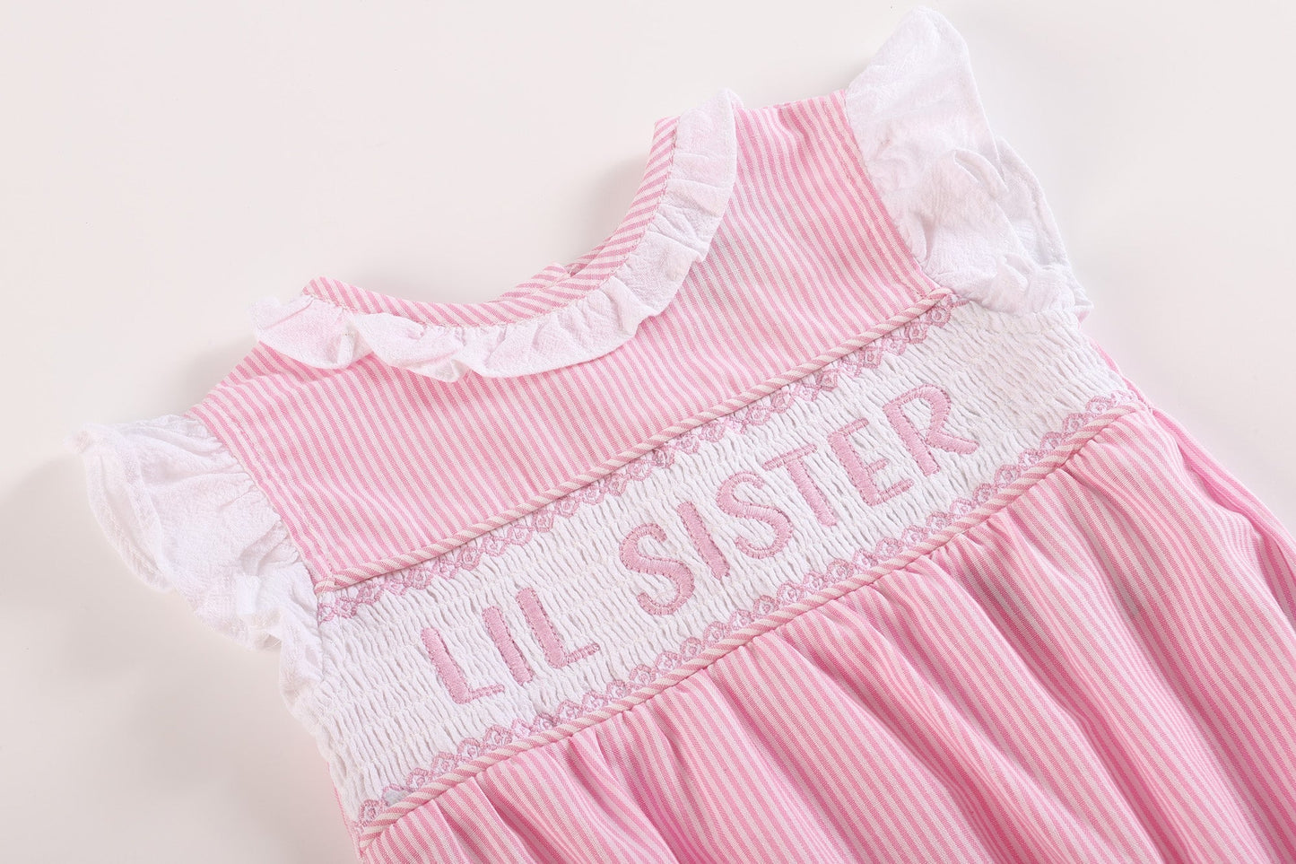 Pink Striped Lil Sister Smocked Romper