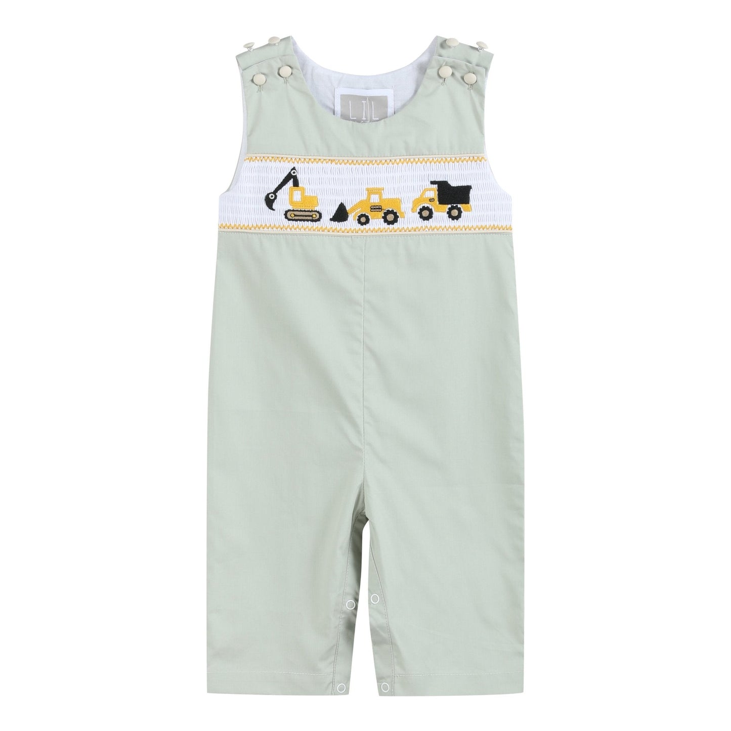 Sage Green Construction Smocked Overalls