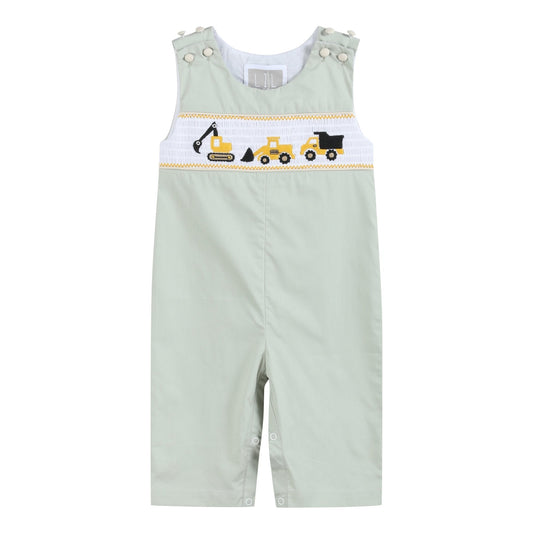 Sage Green Construction Smocked Overalls