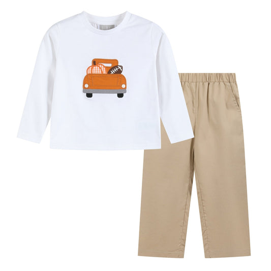 White Football Truck Shirt and Brown Pants Set